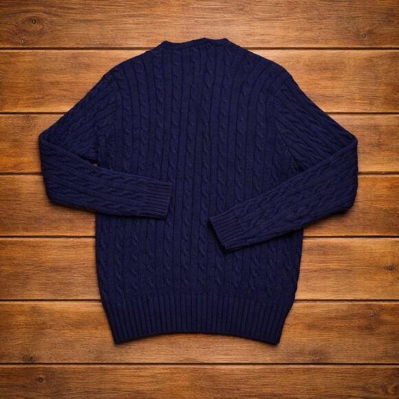 Vintage Y2K Polo Ralph Lauren Cardigan Sweater Blue Cable Knit Sz XL - Picture 2 of 6